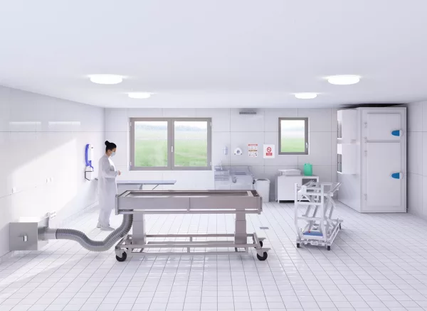 Installation et formation par nos techniciens spécialisés . Salle de préparation Funéraire Isofroid